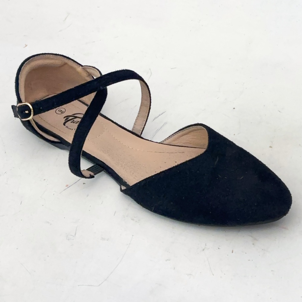 Trary Pointed Toe Crisscross Ankle Strap D'Orsay Flats Womens 9 Black Witchy